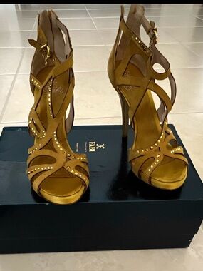 Fabi High Heel Strappy Sandals in Mustard Yellow - made in Italy 36